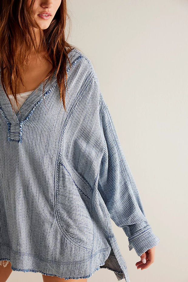 FREE PEOPLE BY THE SHORE SHIRT - INDIGO STRIPE