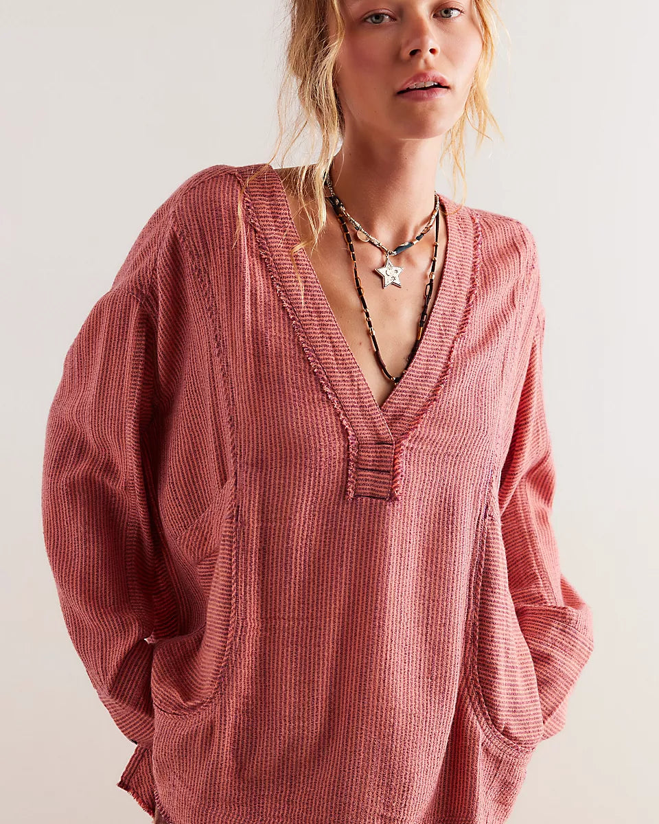 FREE PEOPLE BY THE SHORE SHIRT - WINE COMBO