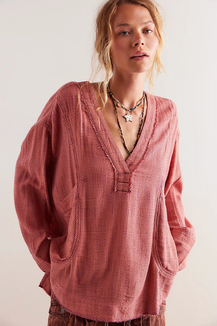 FREE PEOPLE BY THE SHORE SHIRT - WINE COMBO