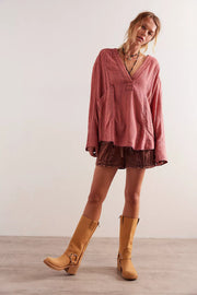 FREE PEOPLE BY THE SHORE SHIRT - WINE COMBO