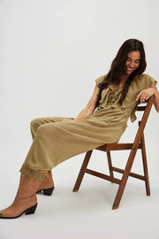 FREE PEOPLE BALI ROLLING DUNES JUMPSUIT - DUSTY OLIVE COMBO