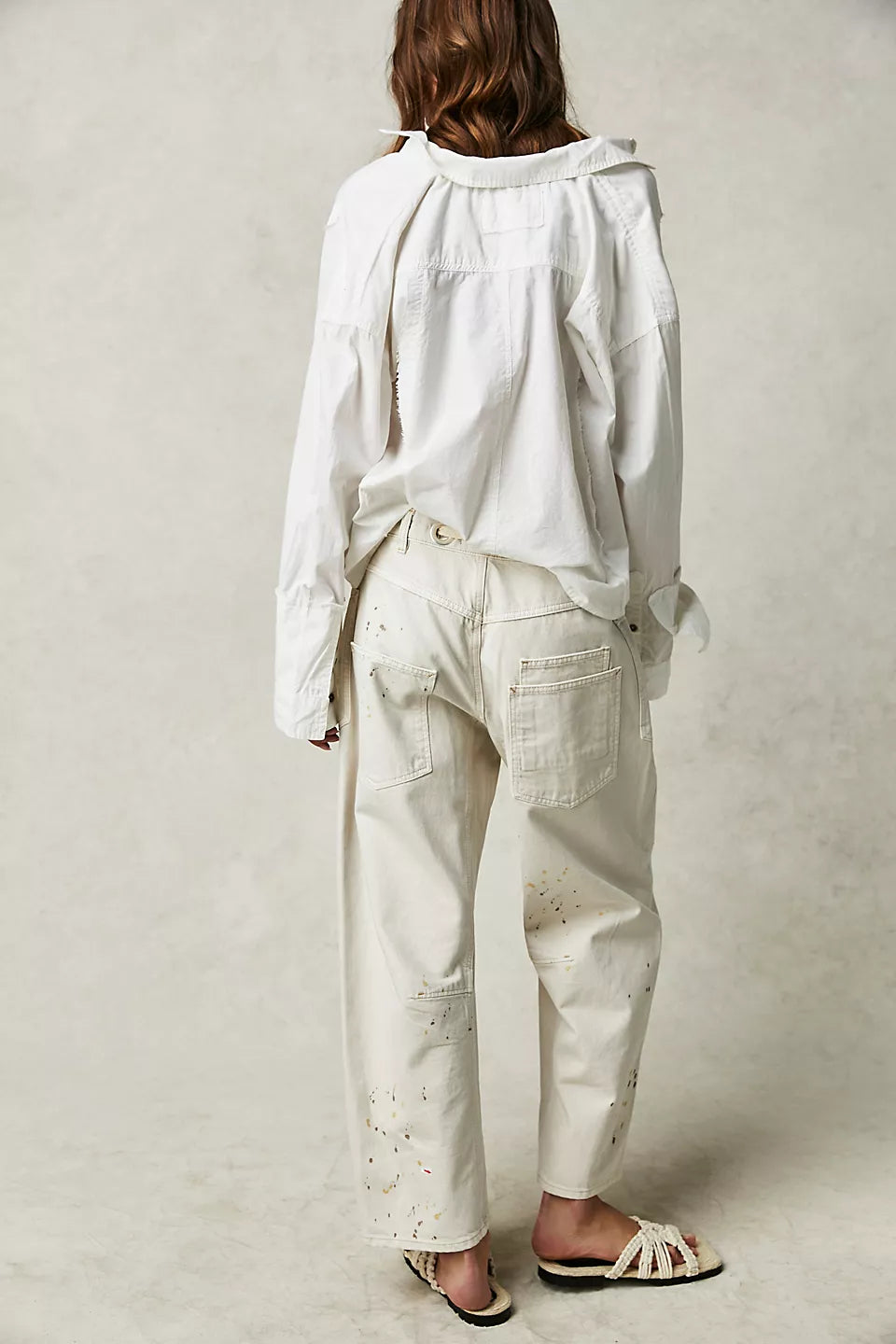 FREE PEOPLE MOXIE PULL ON BARREL JEANS - WHITE