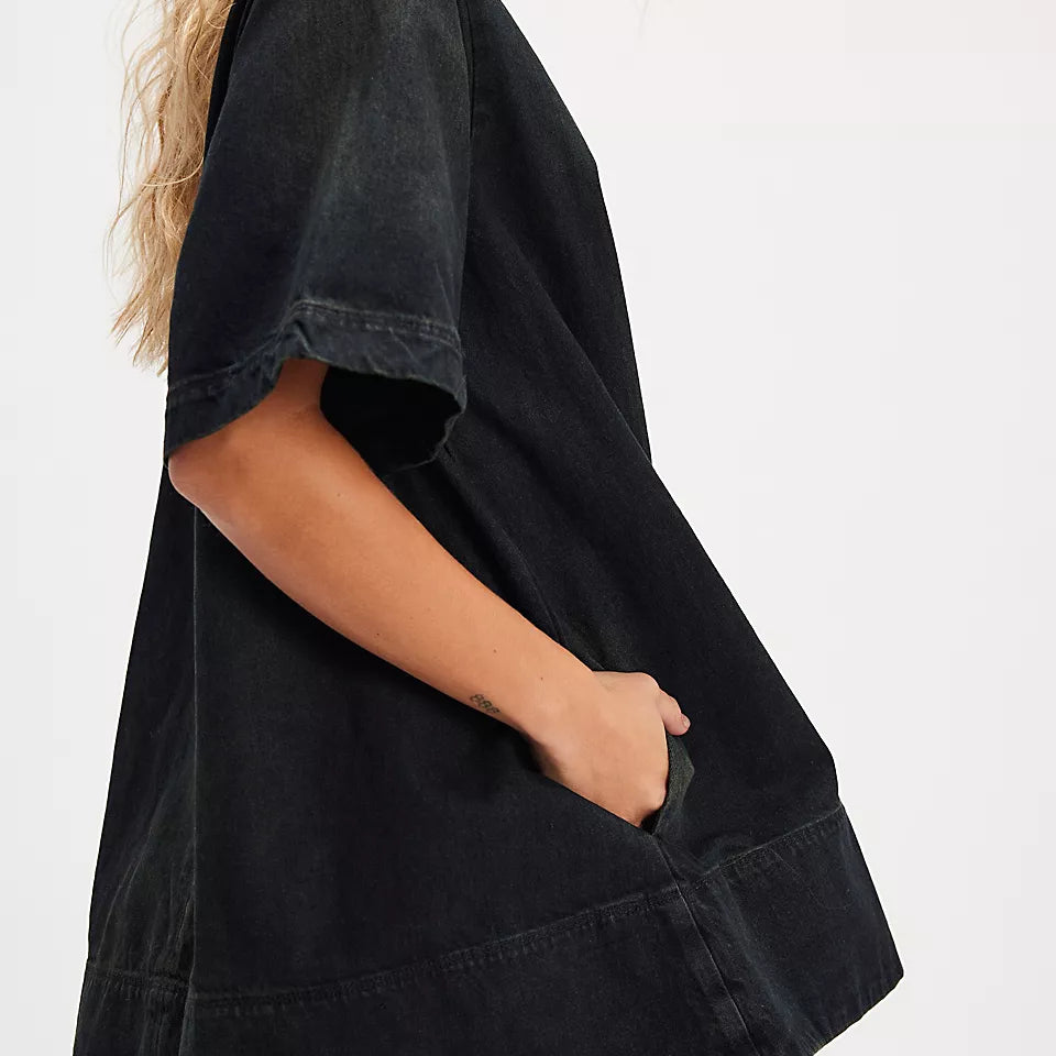 FREE PEOPLE HARLOW MINI DENIM DRESS - ANTHRACITE