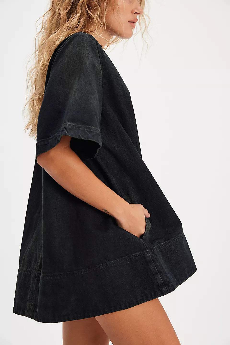 FREE PEOPLE HARLOW MINI DENIM DRESS - ANTHRACITE