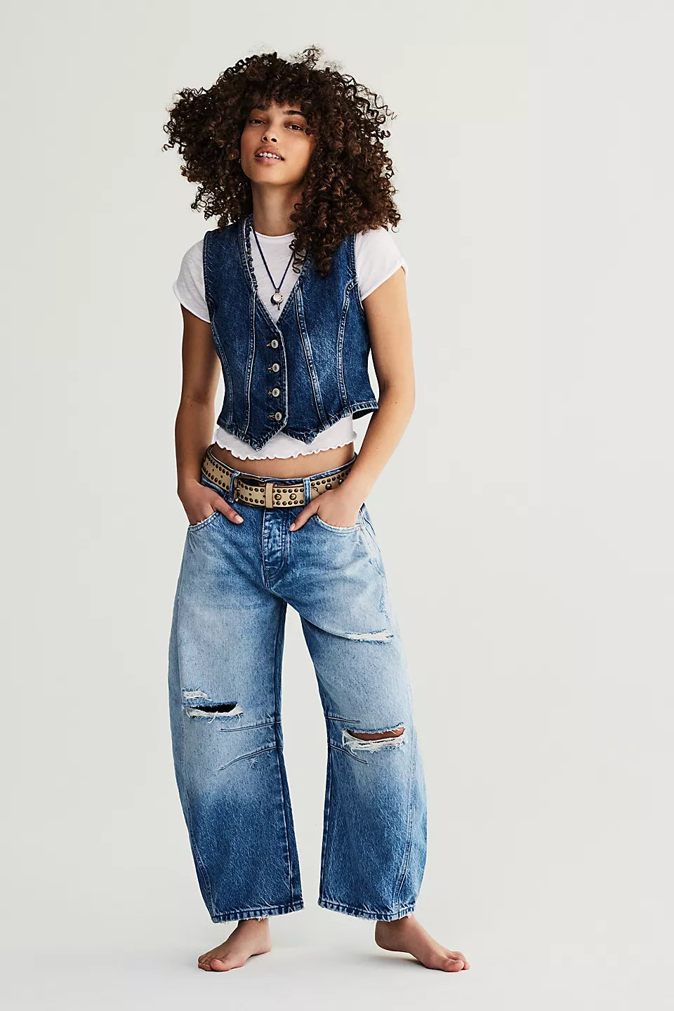 FREE PEOPLE GOOD LUCK BARREL JEANS - BARNYARD BLUE