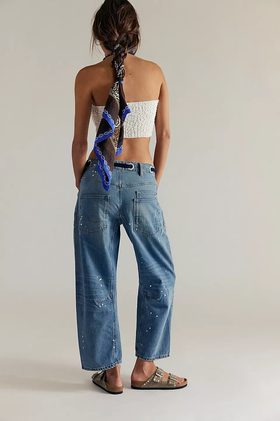 FREE PEOPLE MOXIE PULL ON BARREL JEANS - TIMELESS BLUE