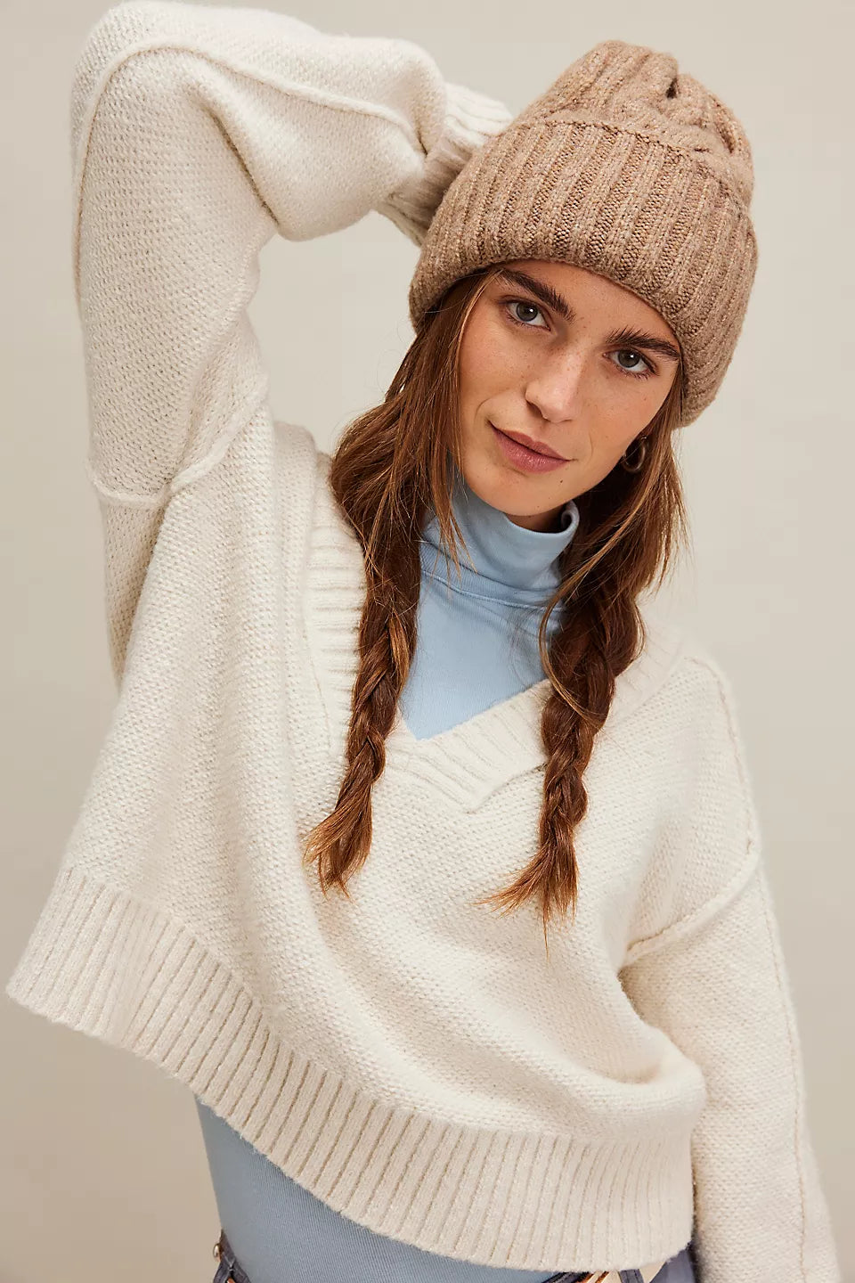 FREE PEOPLE COAST LINE BEANIE - FAWN