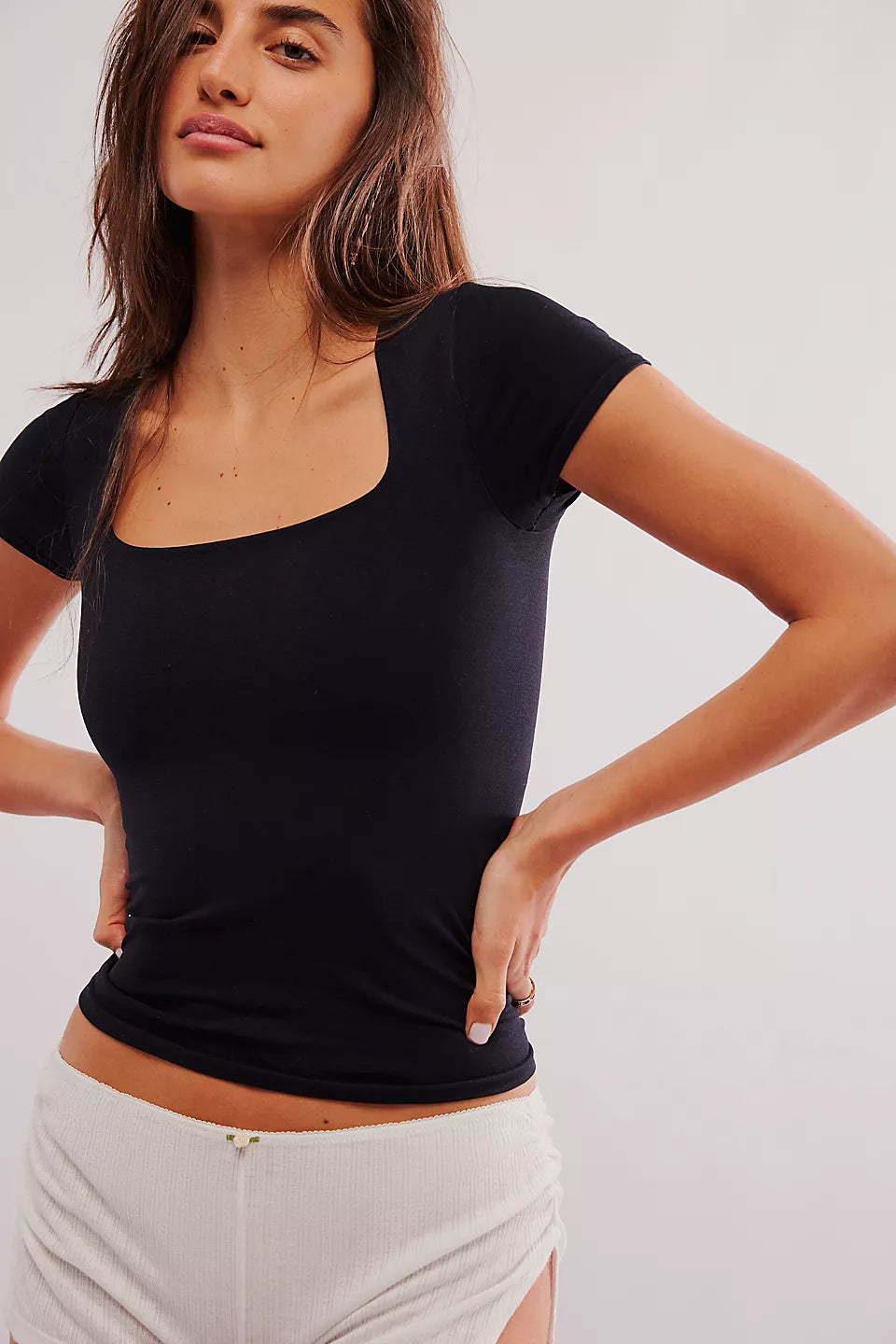 FREE PEOPLE CLEAN LINES BABY TEE - BLACK