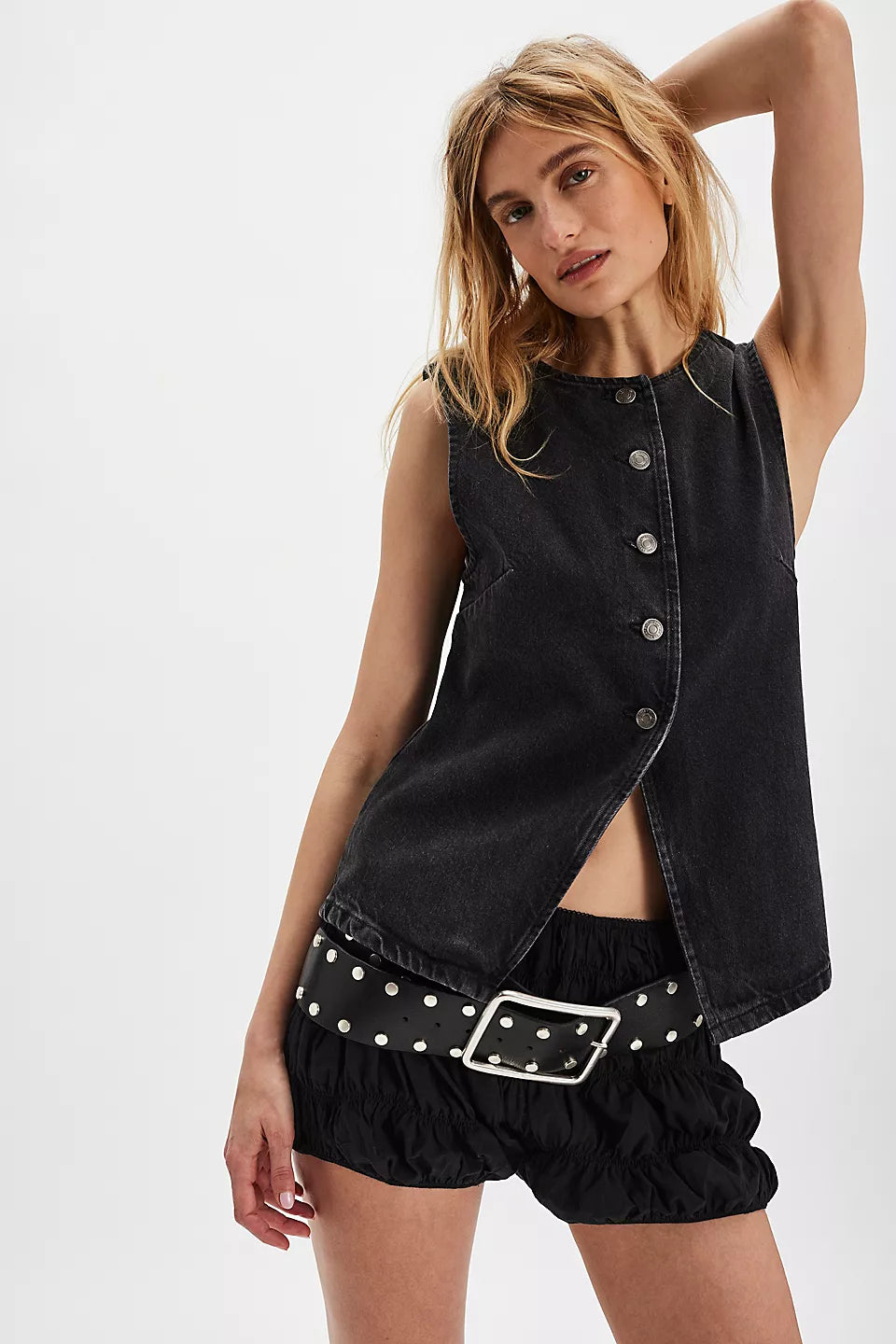 FREE PEOPLE AIMEE VEST - BLACK DENIM
