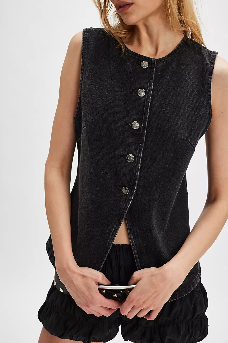 FREE PEOPLE AIMEE VEST - BLACK DENIM