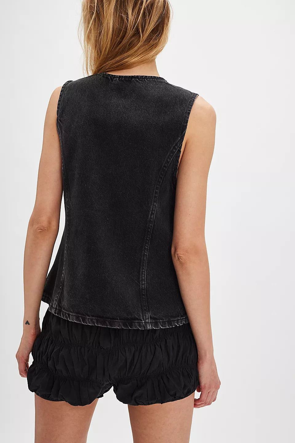 FREE PEOPLE AIMEE VEST - BLACK DENIM