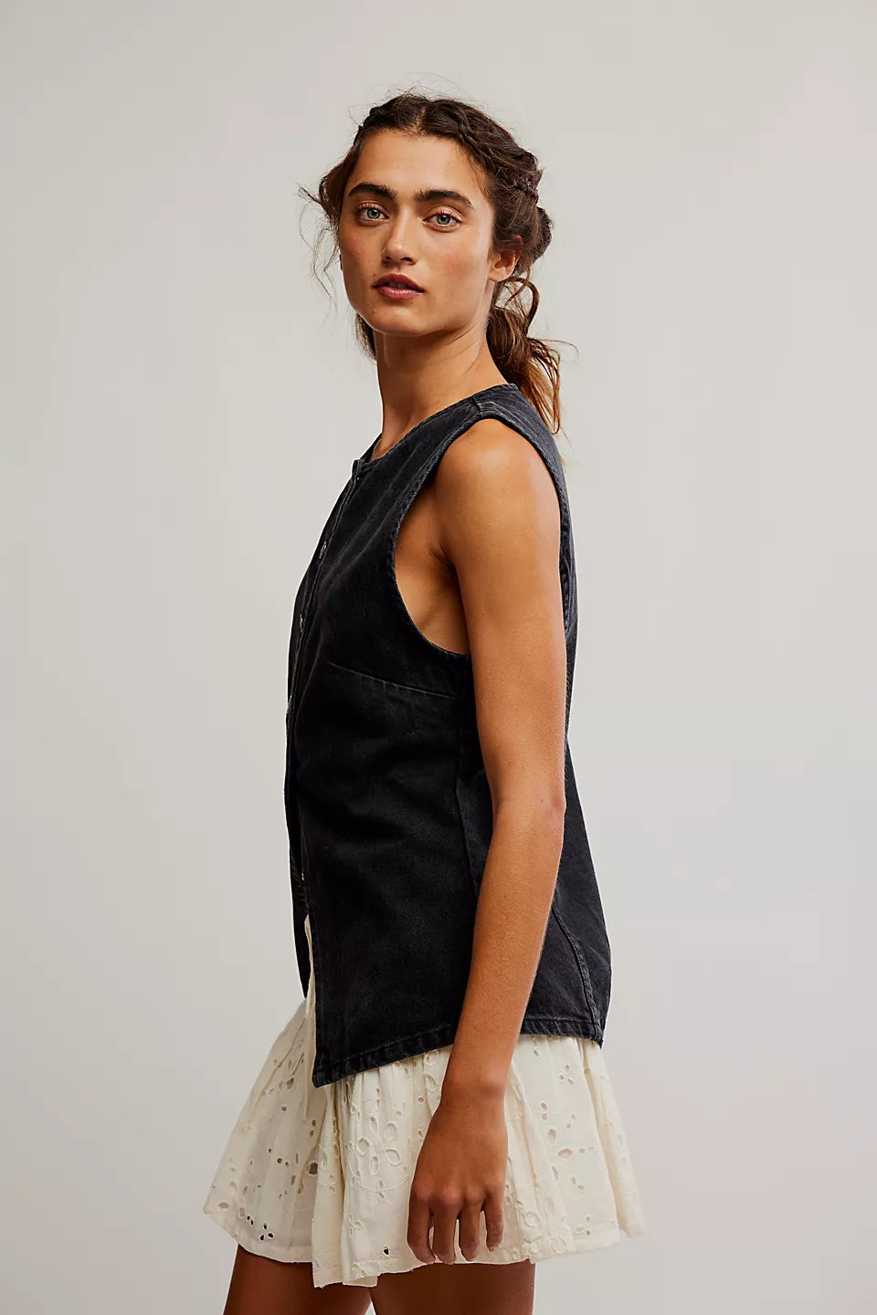 FREE PEOPLE AIMEE VEST - BLACK DENIM