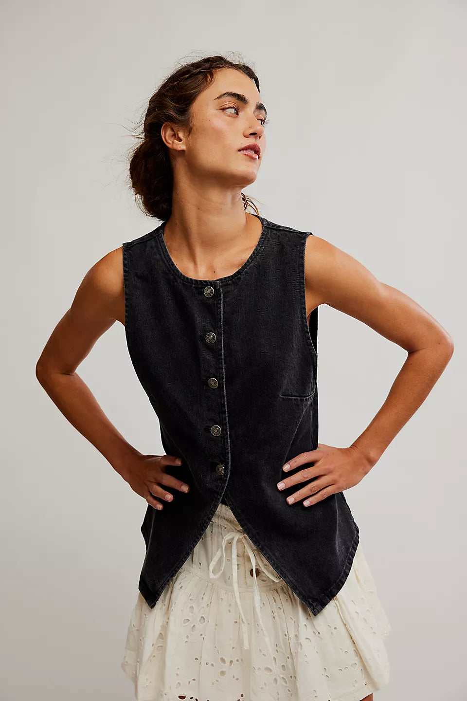 FREE PEOPLE AIMEE VEST - BLACK DENIM