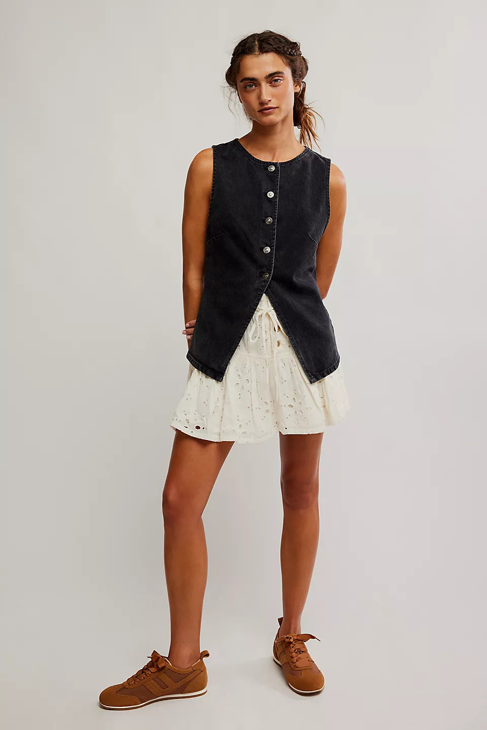 FREE PEOPLE AIMEE VEST - BLACK DENIM