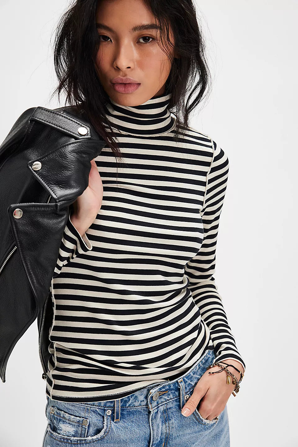 FREE PEOPLE GOOD GOOD TURTLENECK - BLACK COMBO