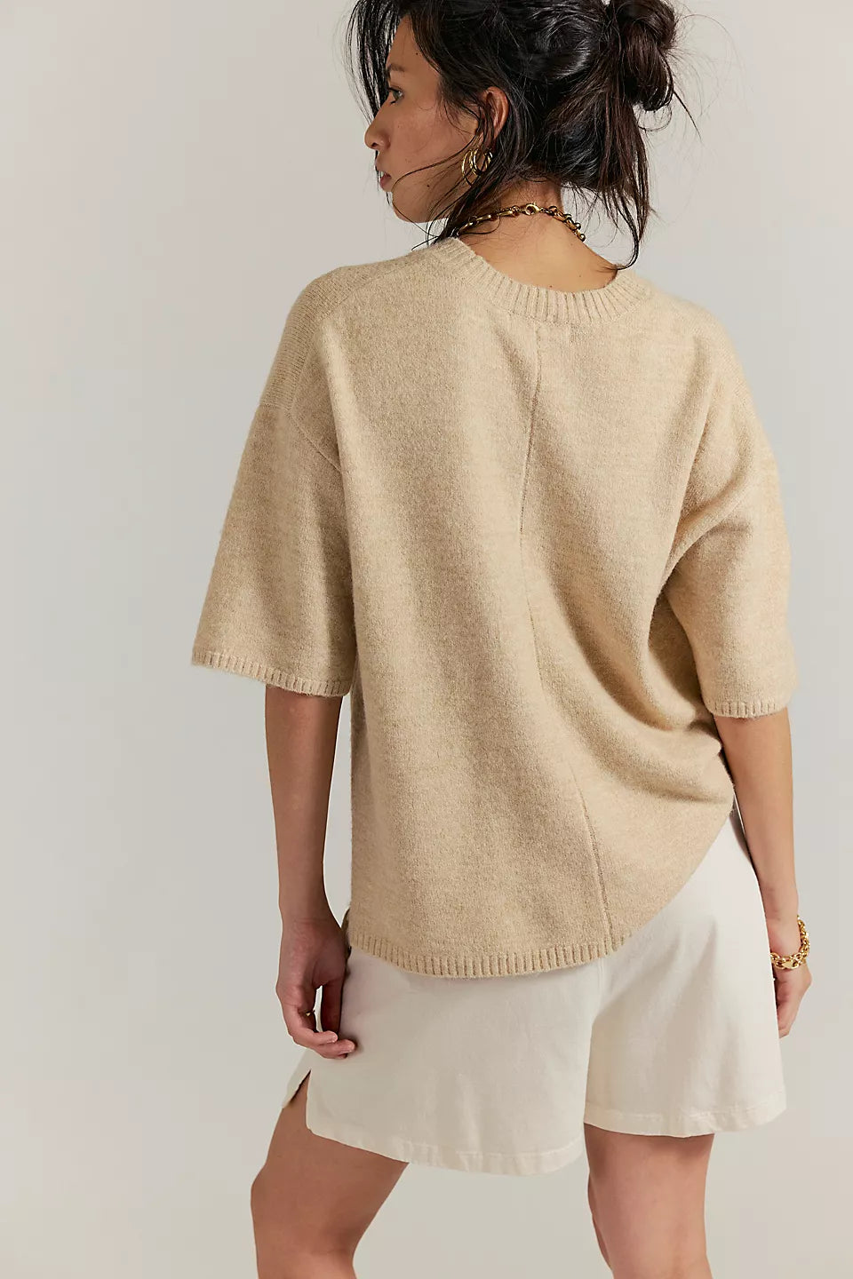 FREE PEOPLE MARGOT SWEATER TEE - PEARL MELANGE