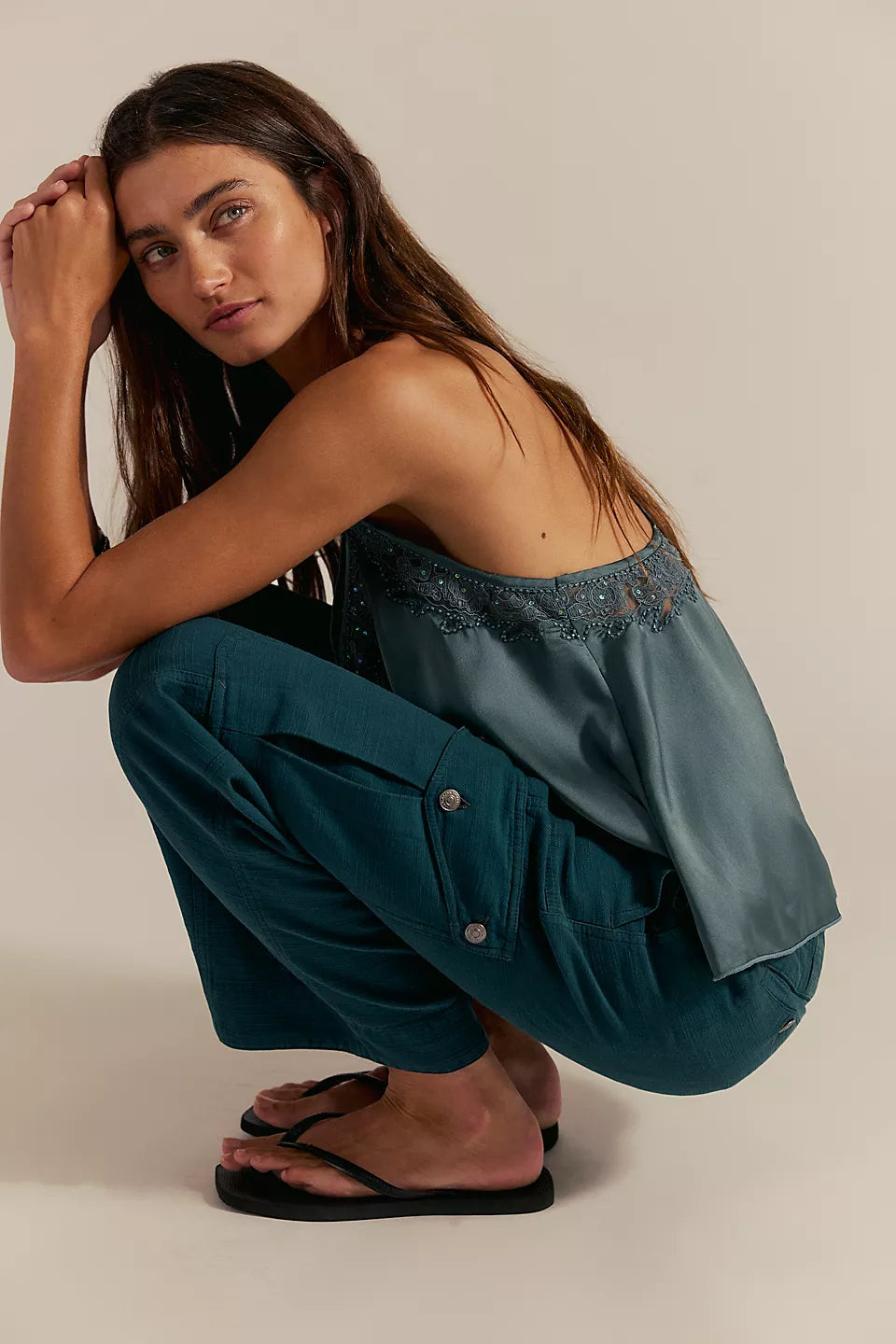 FREE PEOPLE PARK AVE PANT - SEA MOSS