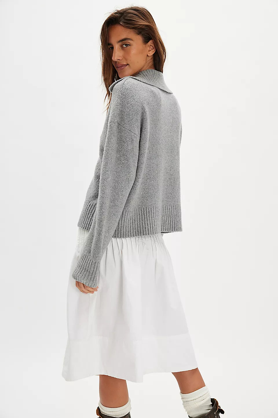 FREE PEOPLE TRADING UP POLO - GREY HEATHER