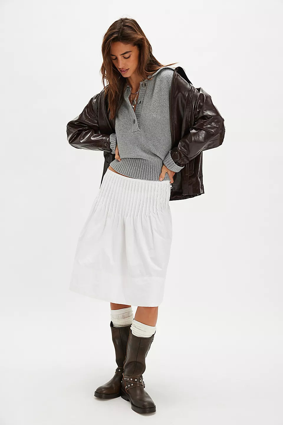 FREE PEOPLE TRADING UP POLO - GREY HEATHER