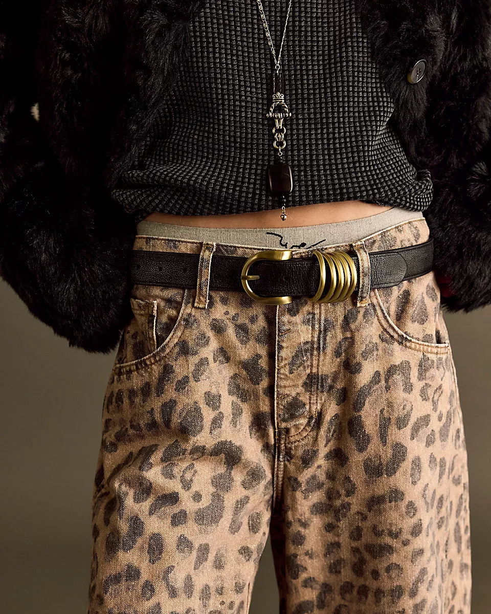 FREE PEOPLE GOOD LUCK PRINTED BARREL JEANS - BROWN SUGAR