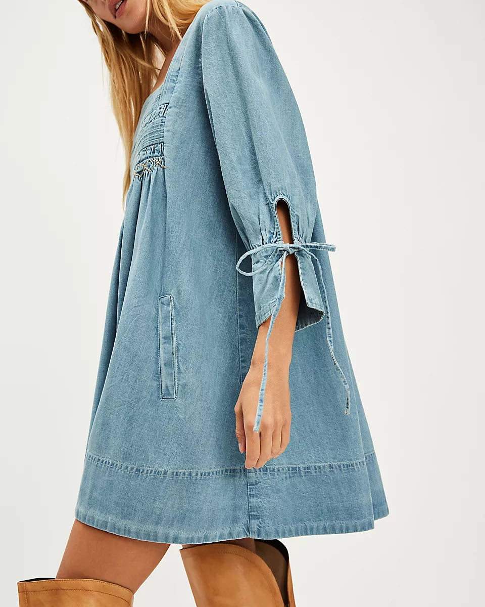 FREE PEOPLE SENORA DENIM DRESS - CORNFLOWER