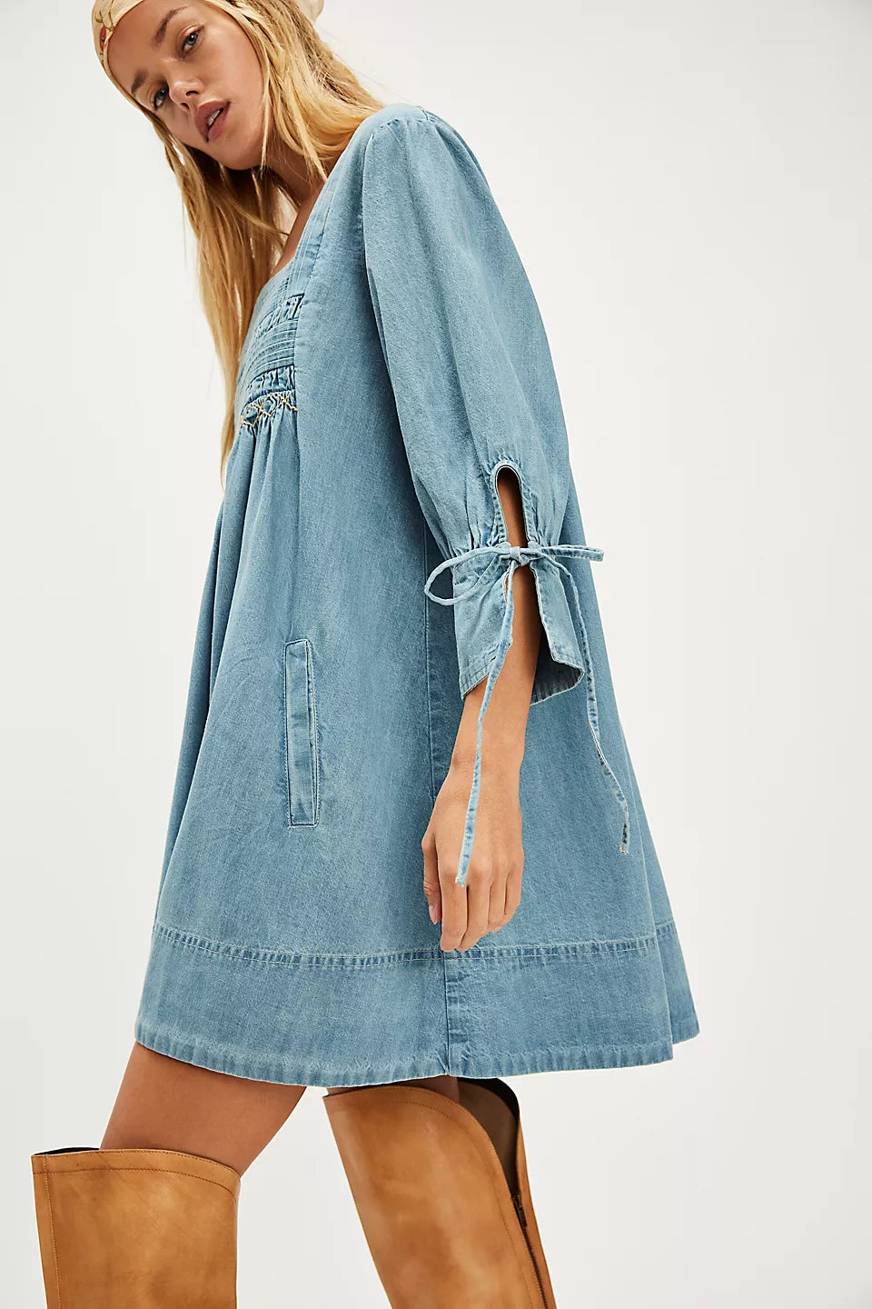 FREE PEOPLE SENORA DENIM DRESS - CORNFLOWER