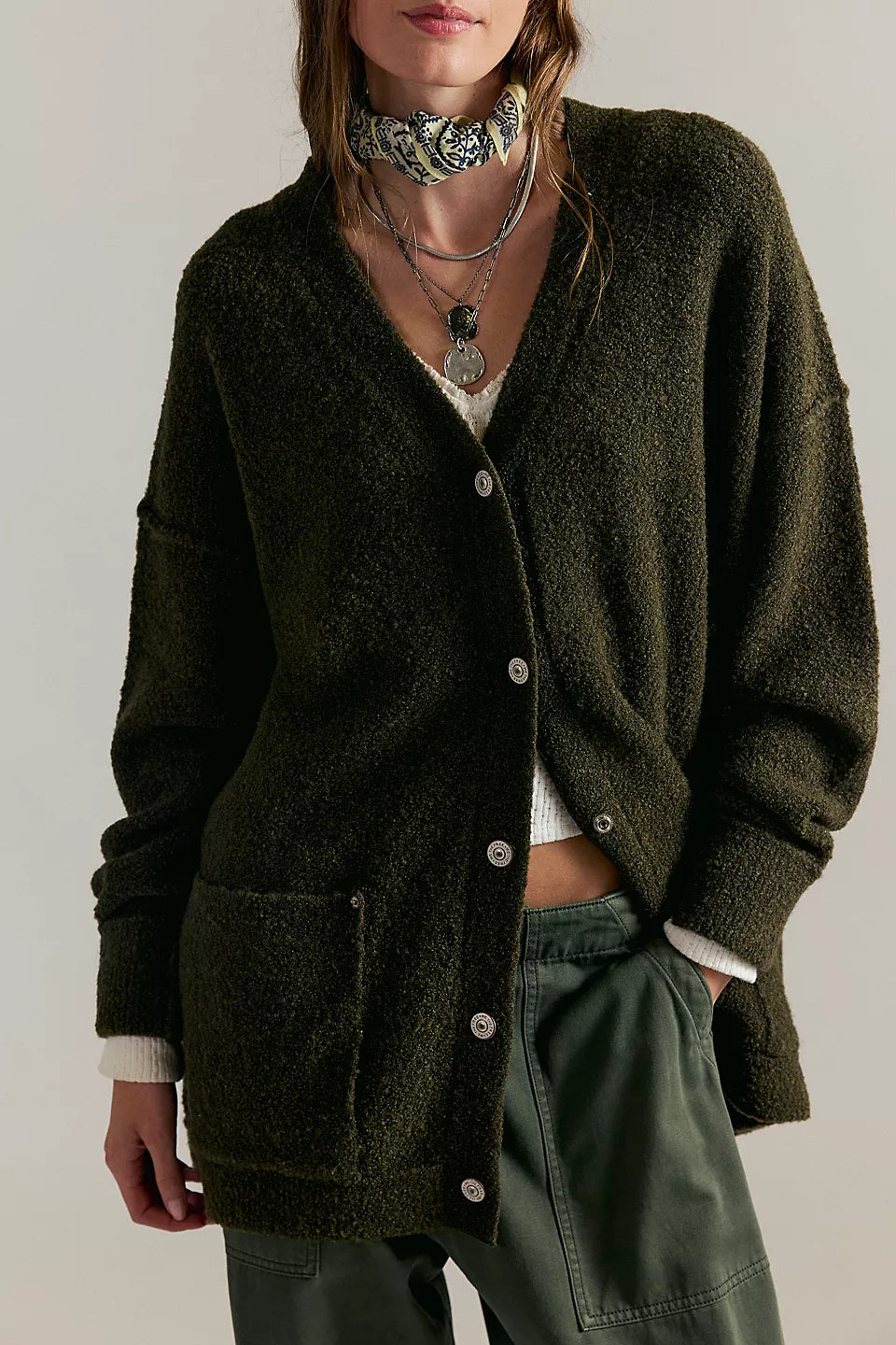 FREE PEOPLE BLAZING CARDI - DARK GREEN