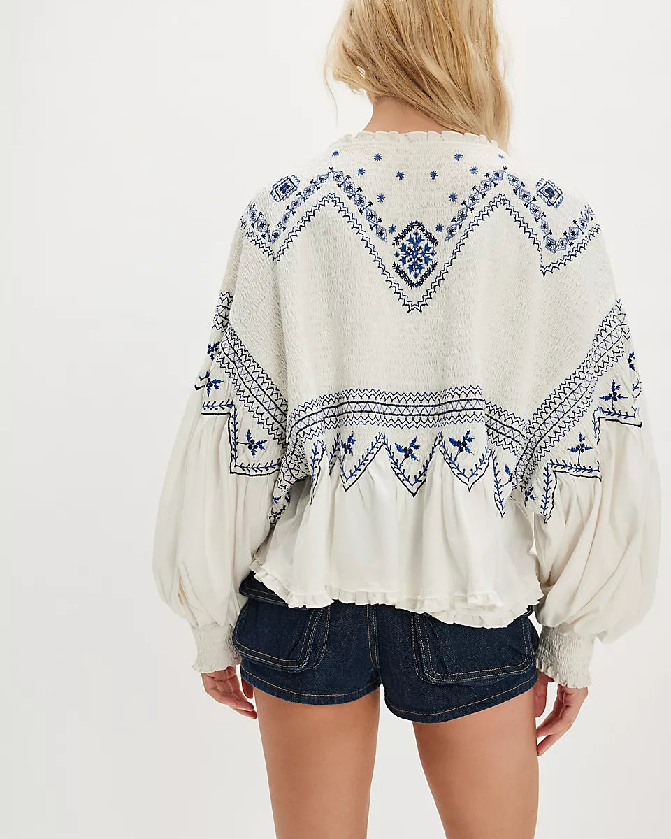 FREE PEOPLE HOLLY KNIT TOP - EGGNOG COMBO