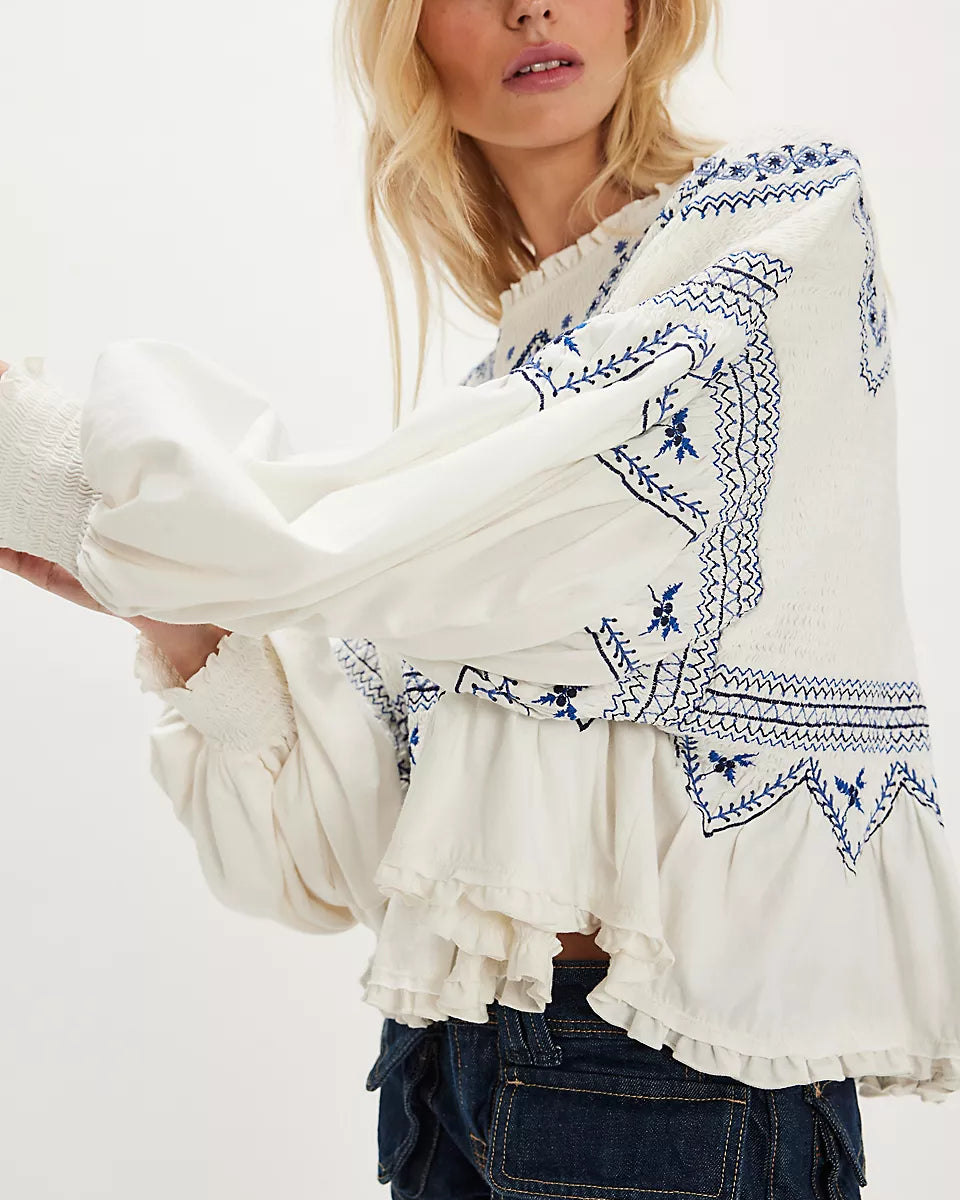FREE PEOPLE HOLLY KNIT TOP - EGGNOG COMBO