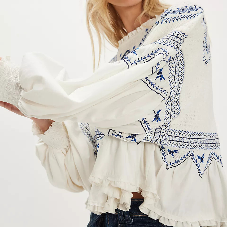 FREE PEOPLE HOLLY KNIT TOP - EGGNOG COMBO