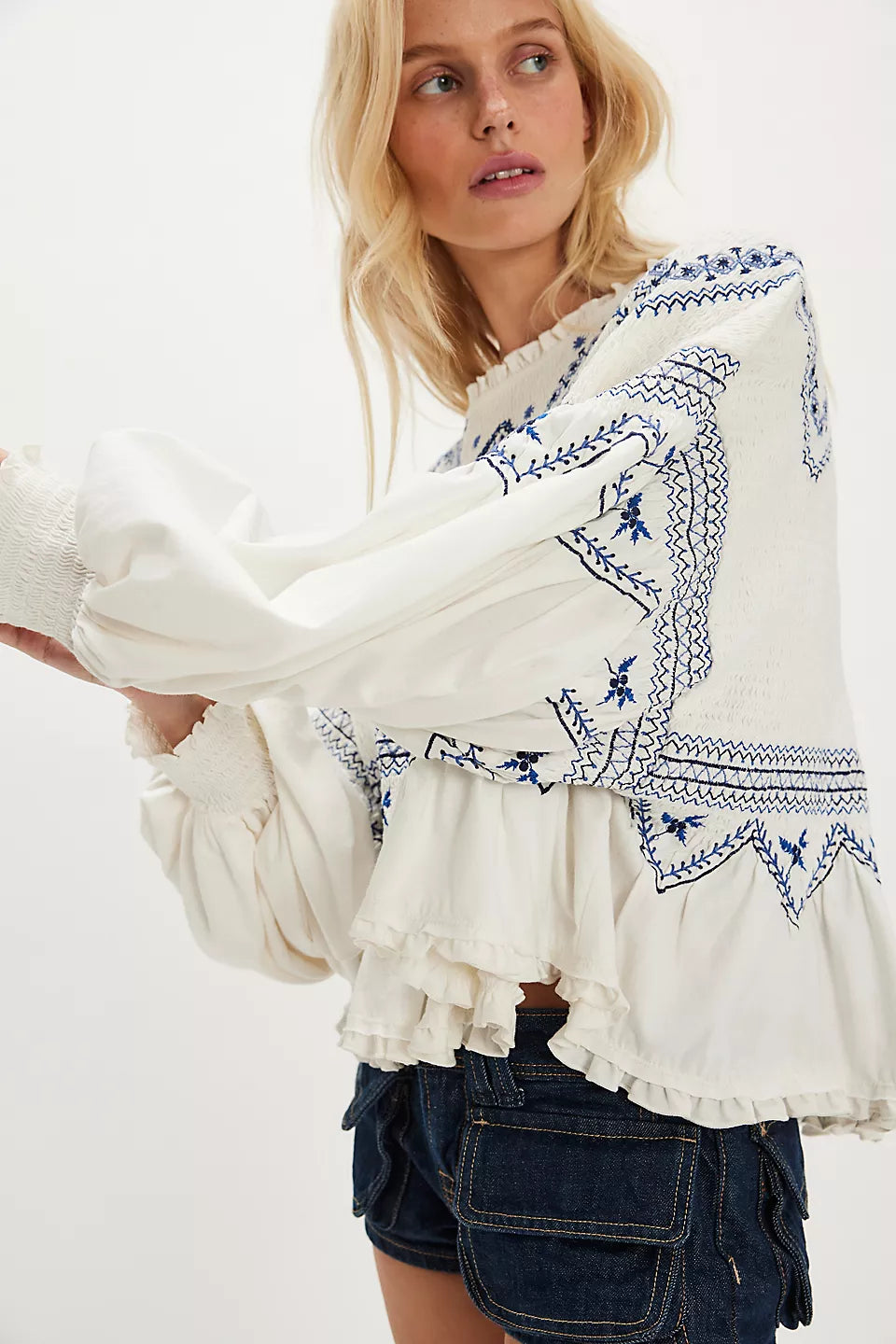 FREE PEOPLE HOLLY KNIT TOP - EGGNOG COMBO