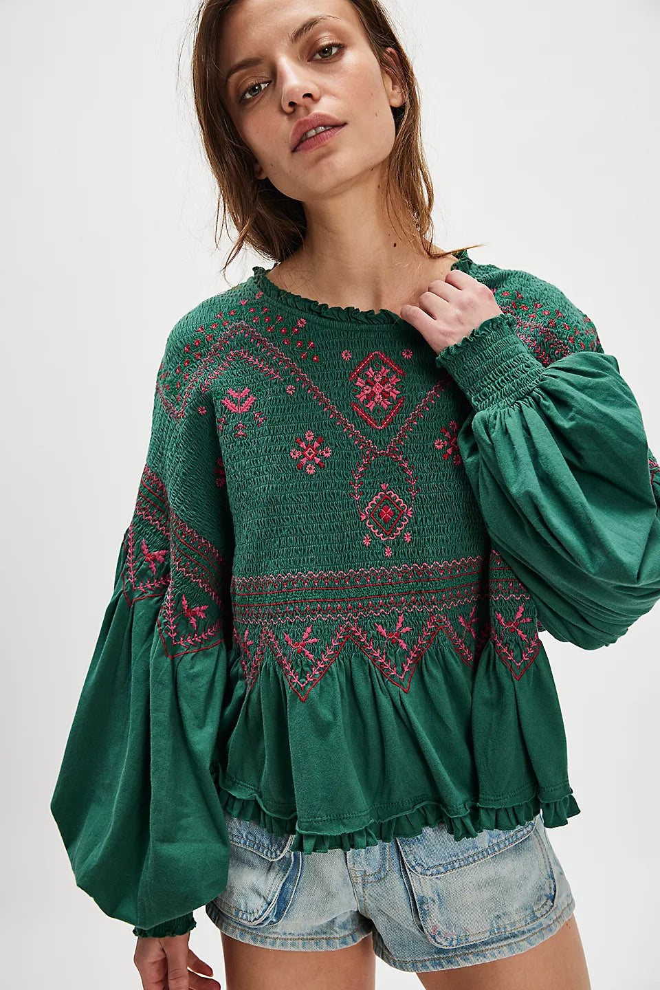 FREE PEOPLE HOLLY KNIT TOP - GREEN COMBO
