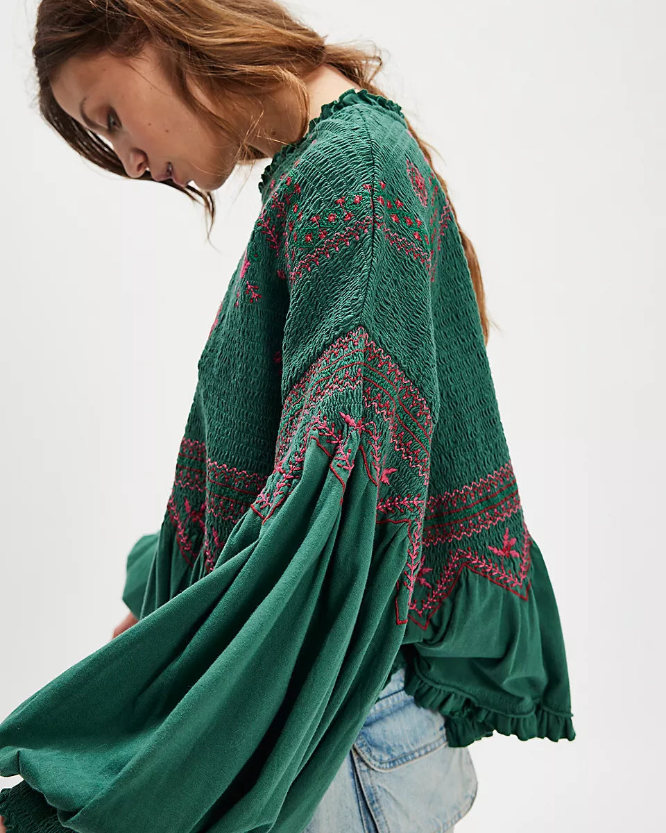 FREE PEOPLE HOLLY KNIT TOP - GREEN COMBO