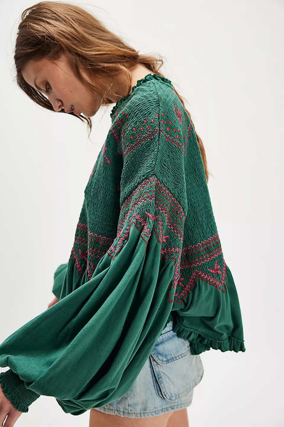 FREE PEOPLE HOLLY KNIT TOP - GREEN COMBO