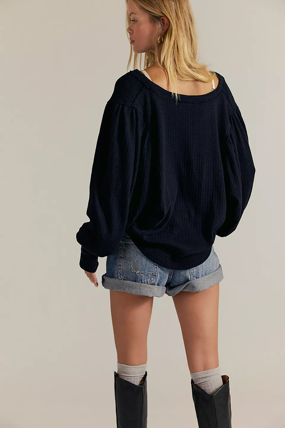 FREE PEOPLE QUINN THERMAL TOP - BLACK