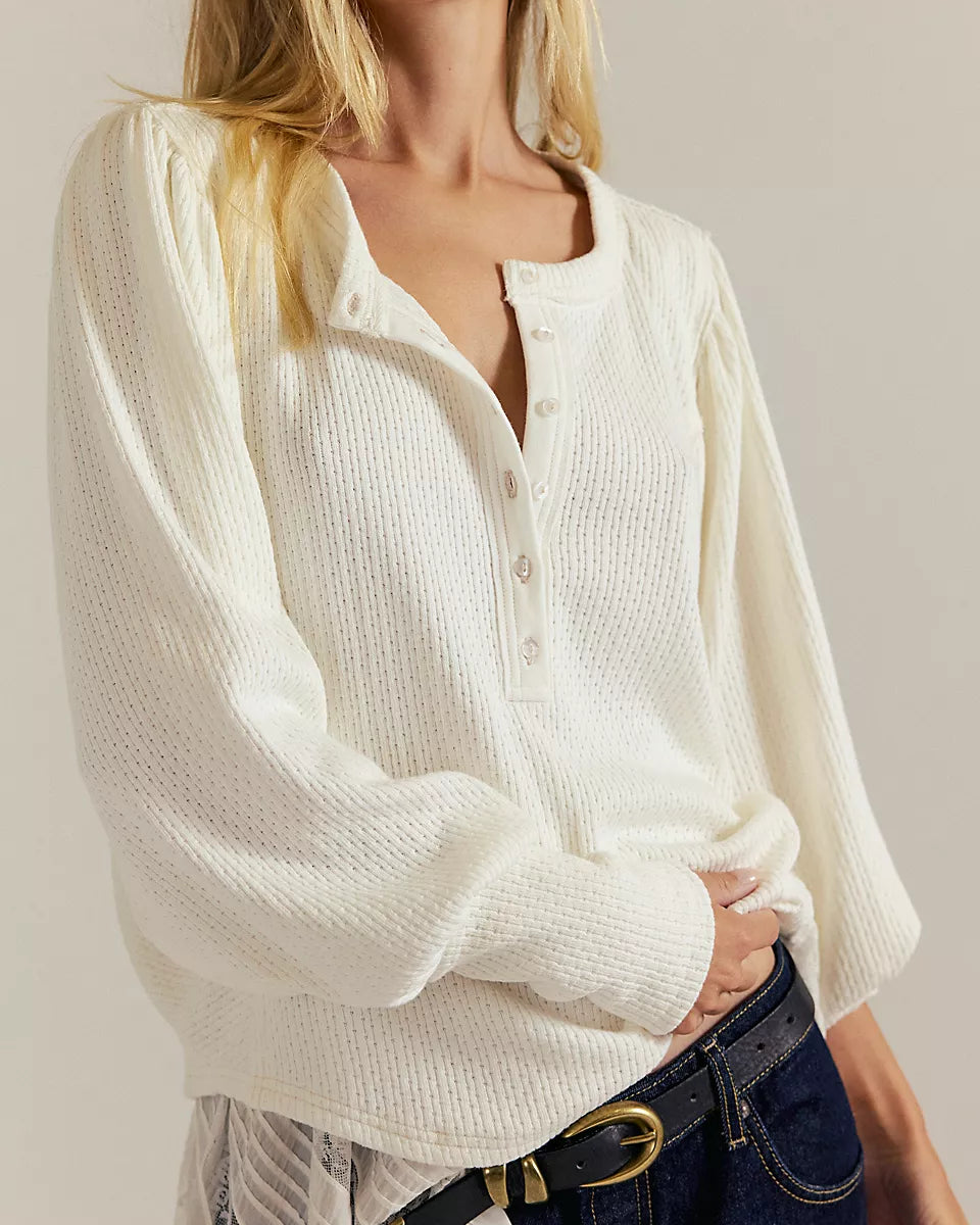 FREE PEOPLE QUINN THERMAL TOP - IVORY
