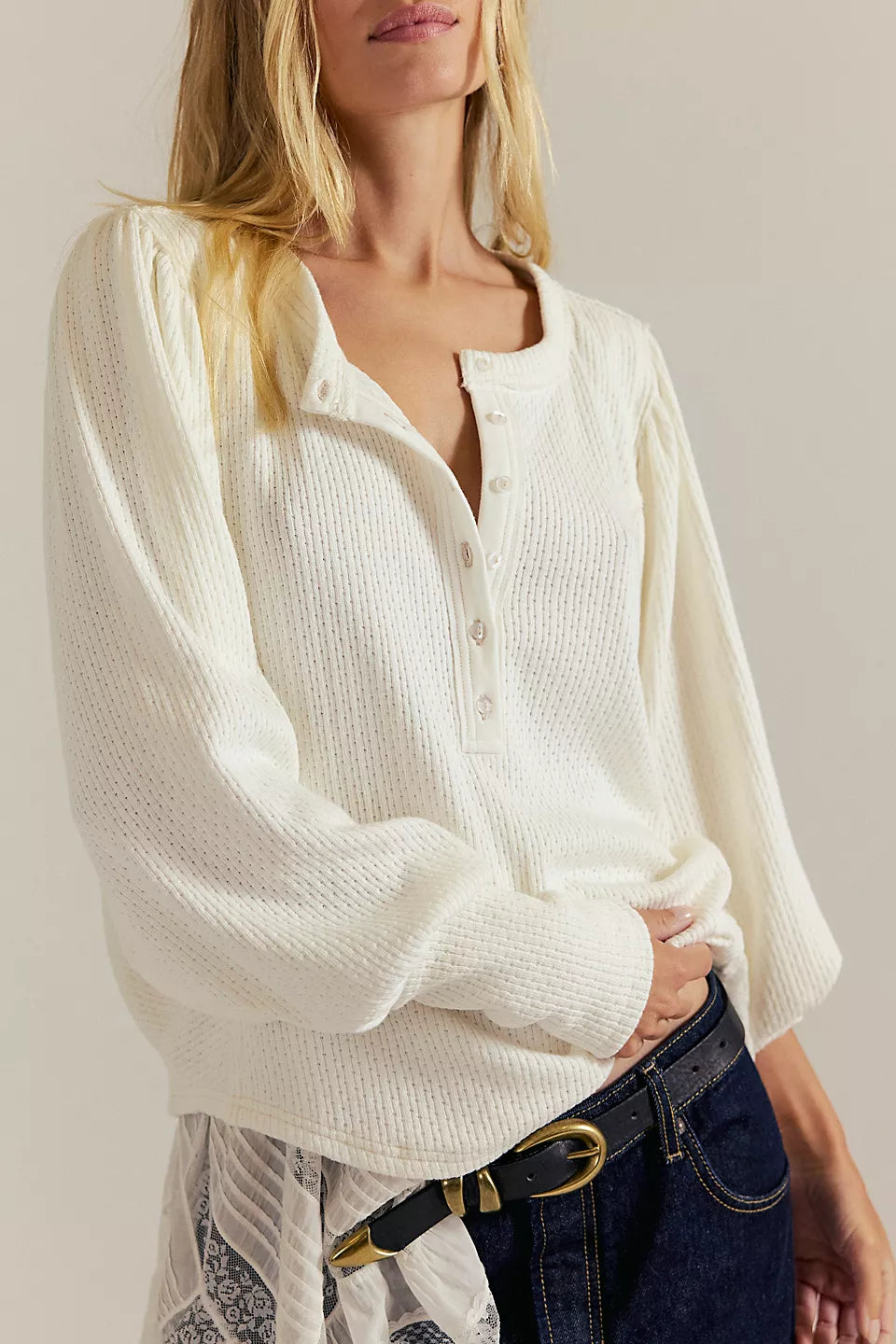 FREE PEOPLE QUINN THERMAL TOP - IVORY