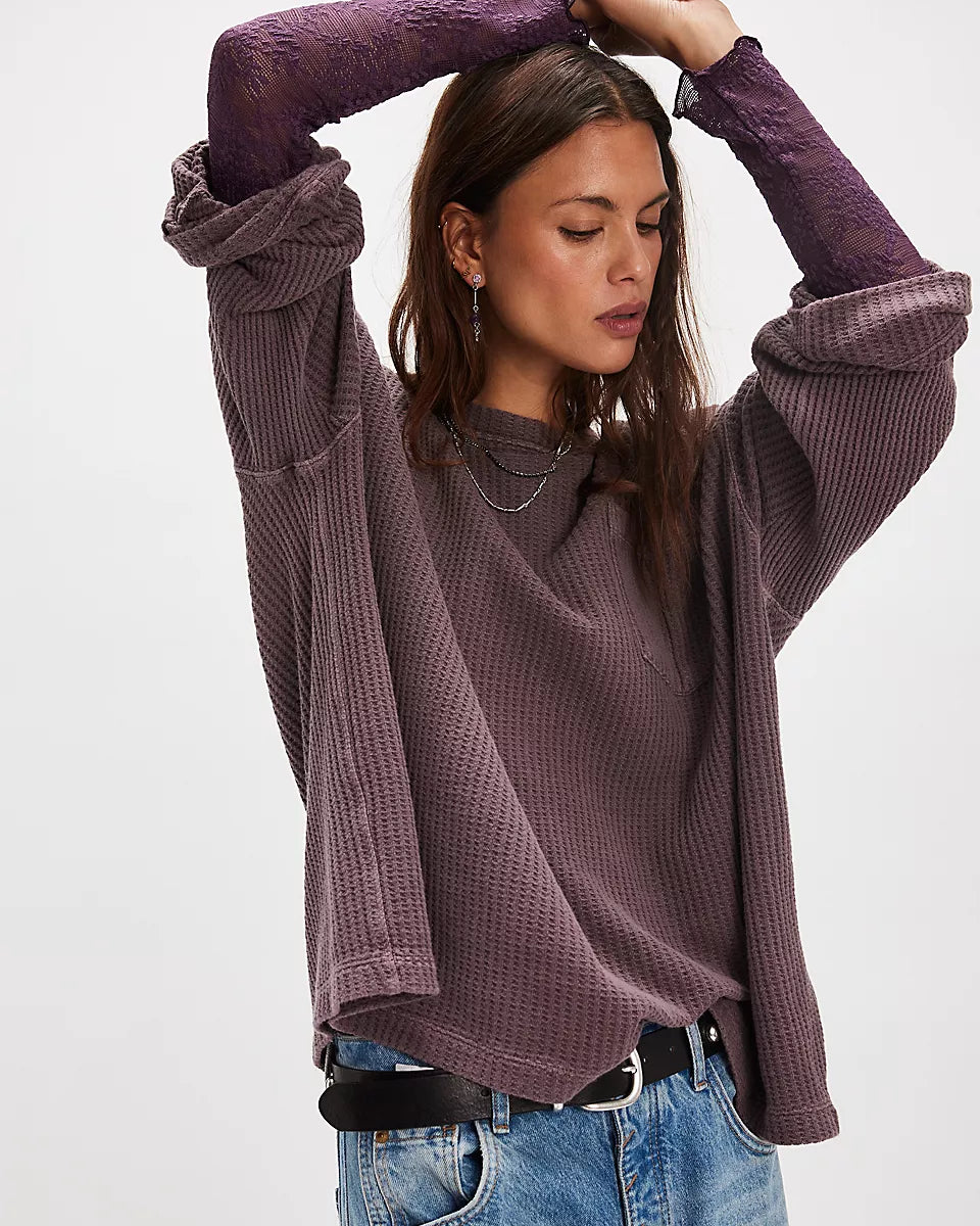 FREE PEOPLE DAWSON POCKET THERMAL - CHOCOLATE GRAPE