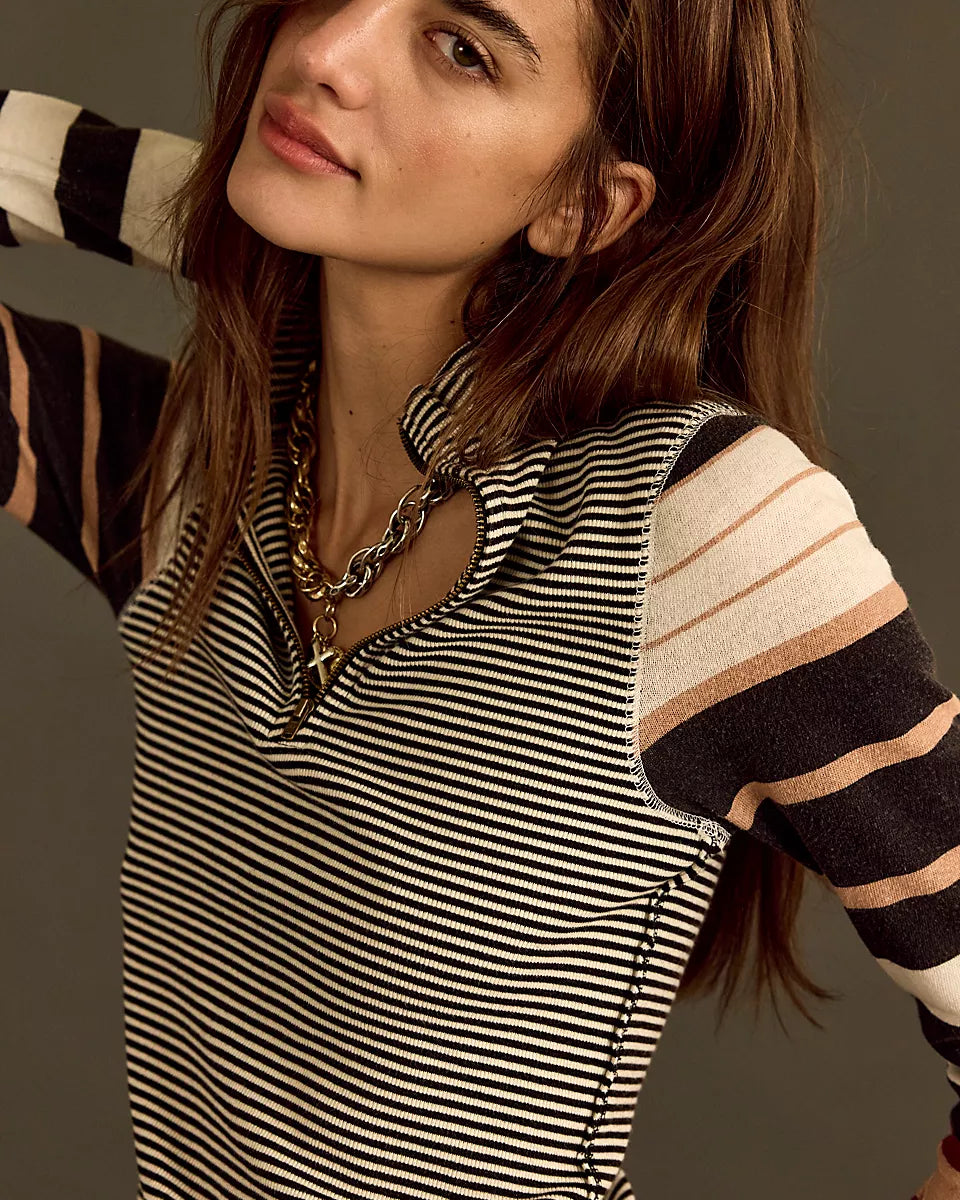 FREE PEOPLE AVERY ZIP UP - BLACK COMBO