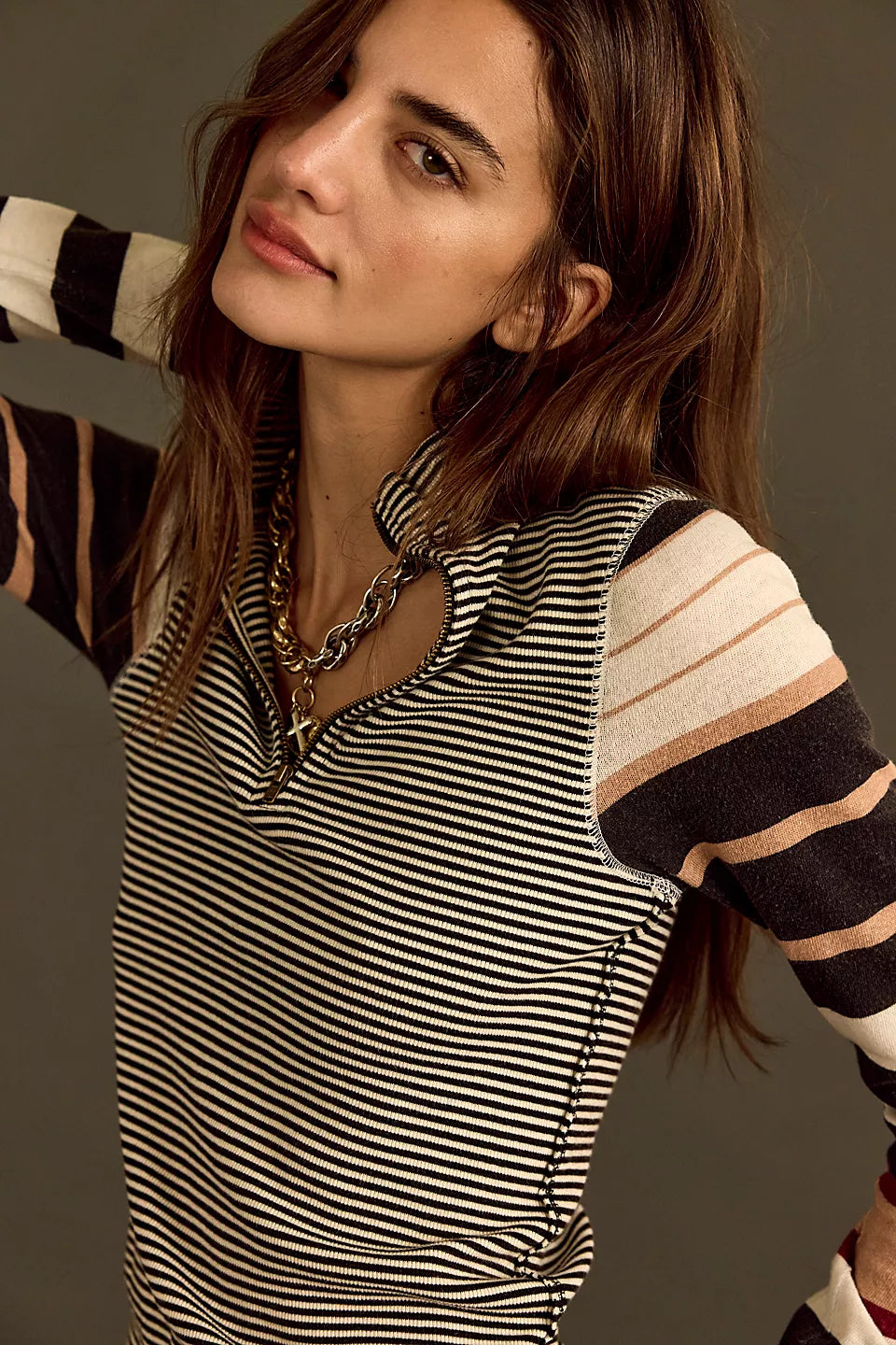 FREE PEOPLE AVERY ZIP UP - BLACK COMBO