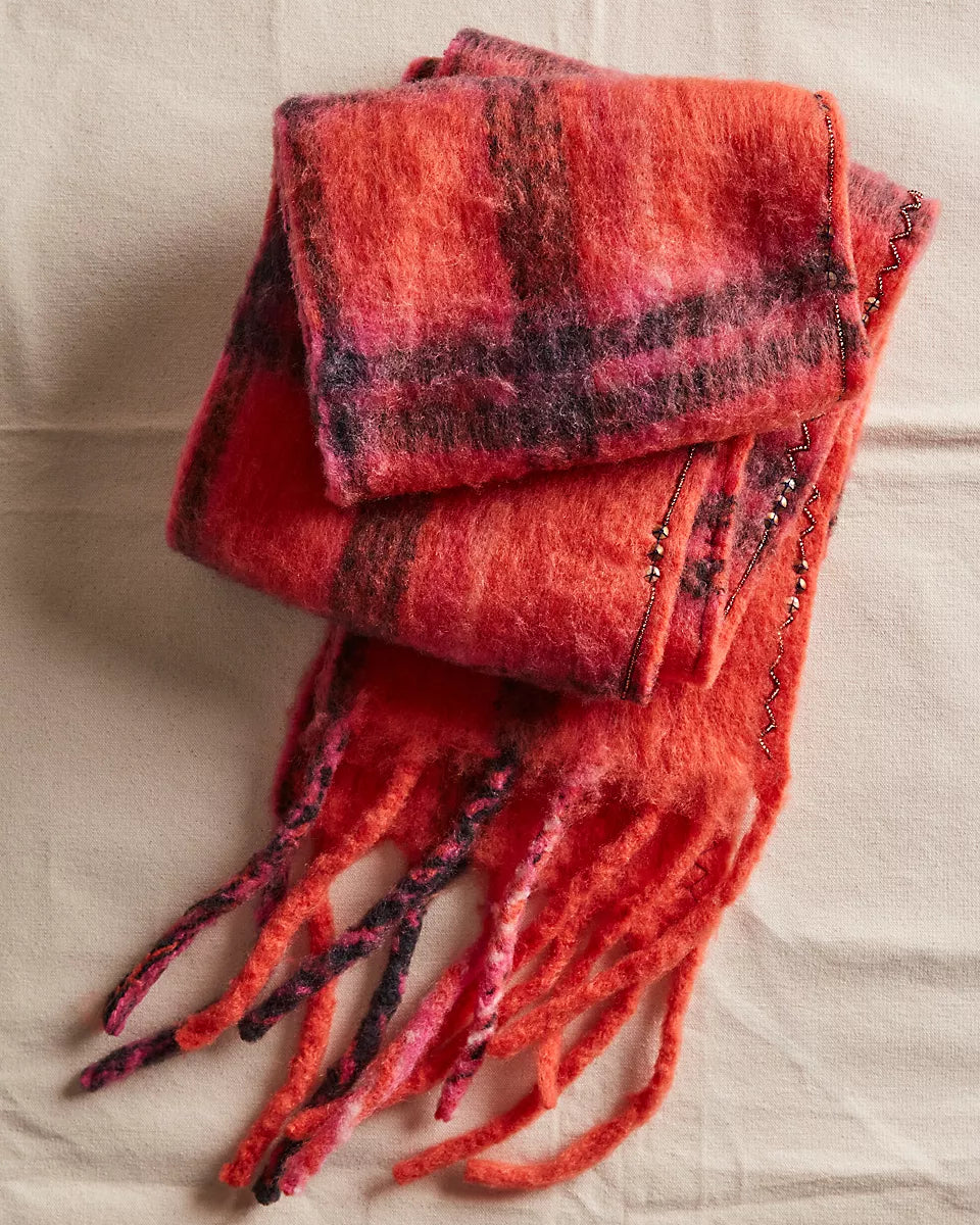 FREE PEOPLE HIGHLAND SKINNY SCARF - PINK COMBO