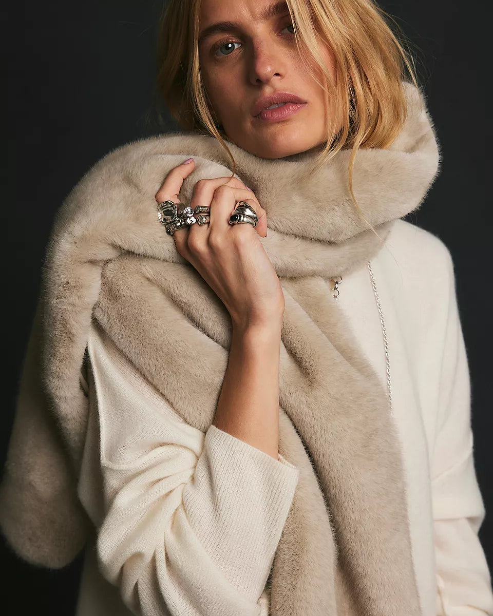 FREE PEOPLE SNOW ANGEL FAUX FUR SCARF - IVORY