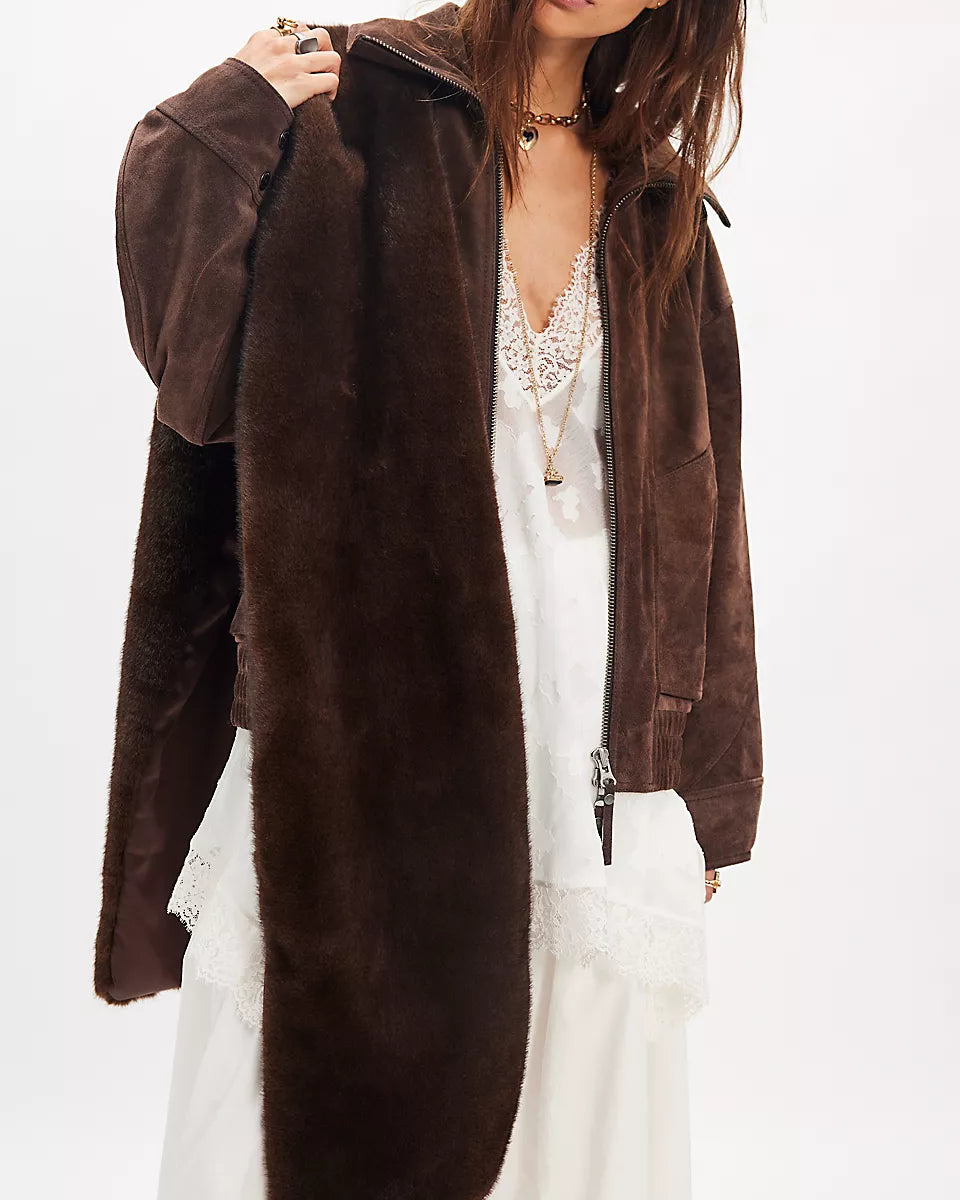 FREE PEOPLE SNOW ANGEL FAUX FUR SCARF - ESPRESSO