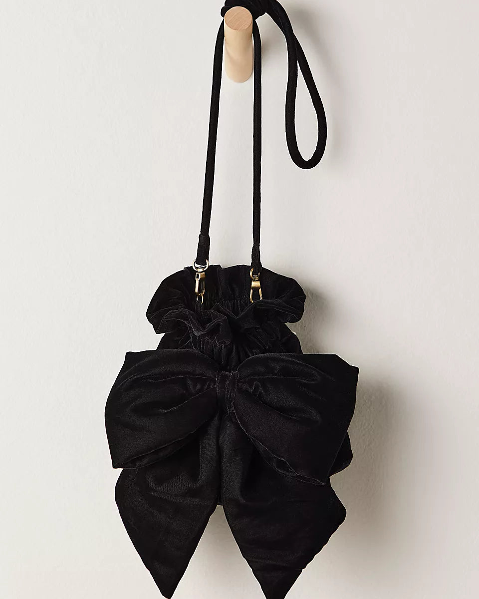 FREE PEOPLE BELLE VELVET BOW BAG - BLACK