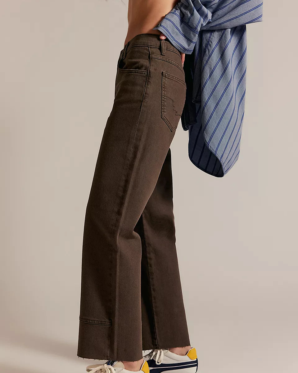 FREE PEOPLE RISK TAKER MID/RISE STRAIGHT JEANS - WORKWEAR BROWN