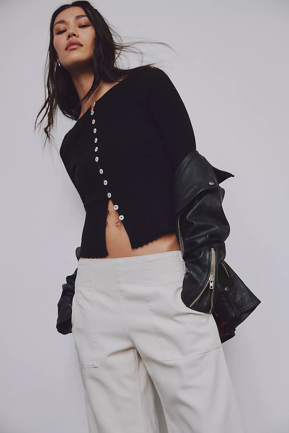 FREE PEOPLE LONG SLEEVE TILLY CARDIGAN - BLACK