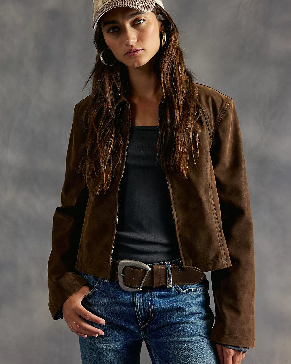 FREE PEOPLE RIVER VEGAN JACKET - DOUBLE ESPRESSO