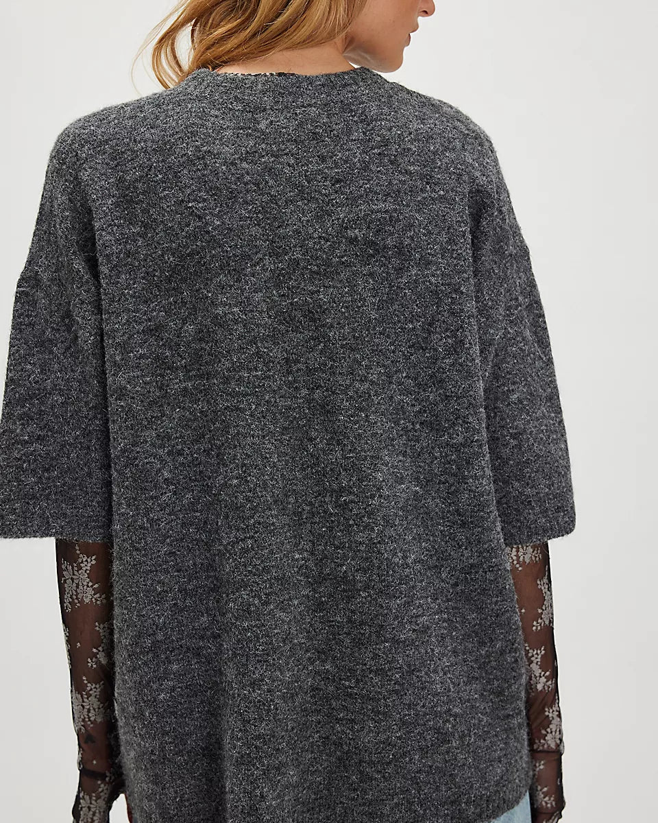 FREE PEOPLE MARGOT SWEATER TEE - CHARCOAL HEATHER