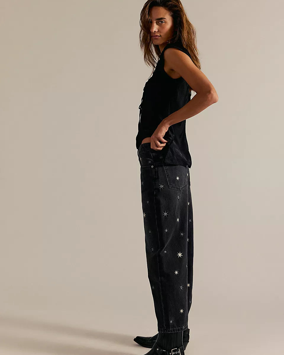 FREE PEOPLE DEEP TRANCE EMBROIDERED PANTS - STARRY NIGHT