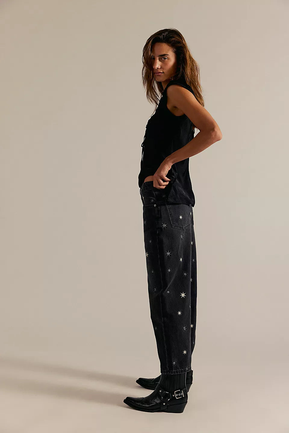 FREE PEOPLE DEEP TRANCE EMBROIDERED PANTS - STARRY NIGHT